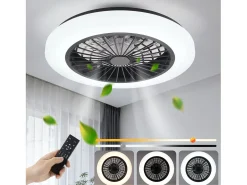 NETTLIFE Plafón-Ventilador de techo con iluminación LED, silencioso, con control remoto, 40 W, regulable, 6 velocidades Blanco