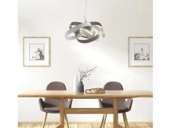 Vertigo - Lámpara colgante de hierro lacado blanco y gris tórtola con cable de acero orientable 1 luz 125 - Ø54 - BL156-1-BT Topo Discount