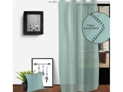 Soleil d'ocre Ropa De Casa-Visillo con ojales en algodón lavado 135x250 cm SPIRIT water green Verde