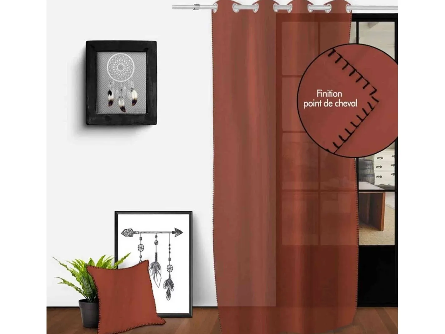 Soleil d'ocre Ropa De Casa-Visillo con ojales en algodón lavado 135x250 cm SPIRIT Ladrillo Naranja