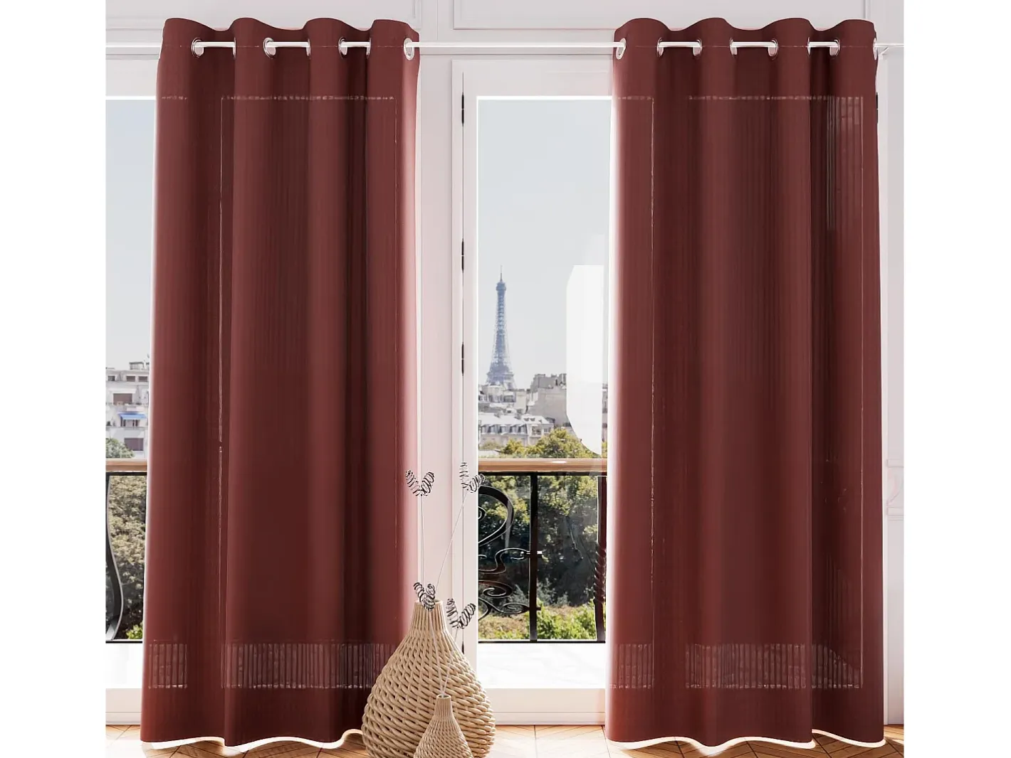 Soleil d'ocre Ropa De Casa-Visillo con ojales jacquard TERCIOPELO terracota Rojo