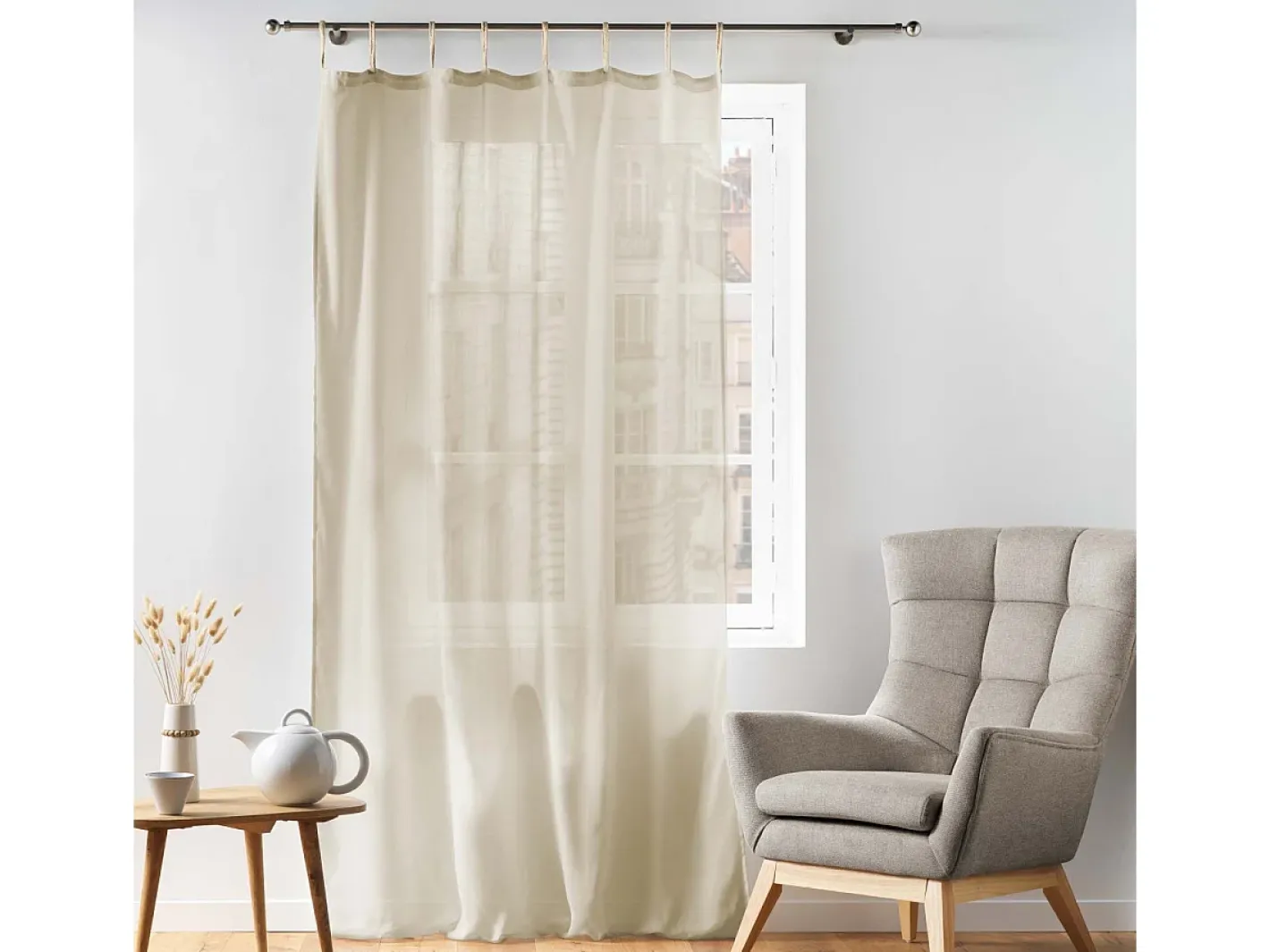 Douceur d'intérieur Visillo con presillas liso Beige Discount