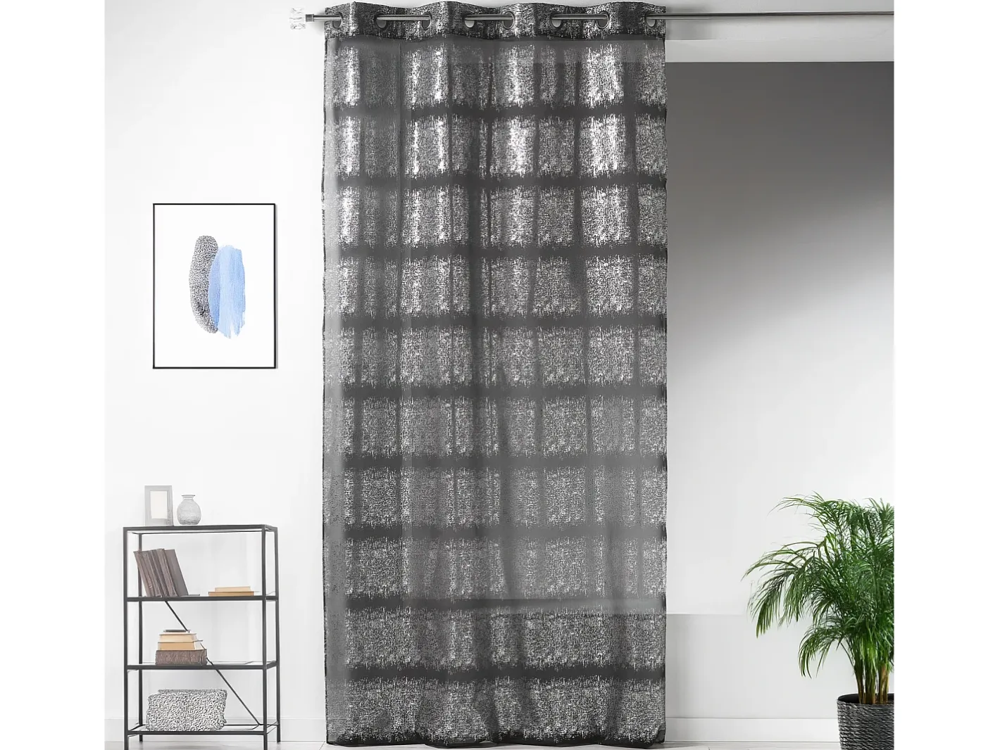 Sale Visillo fantasía con estampados plateados Negro