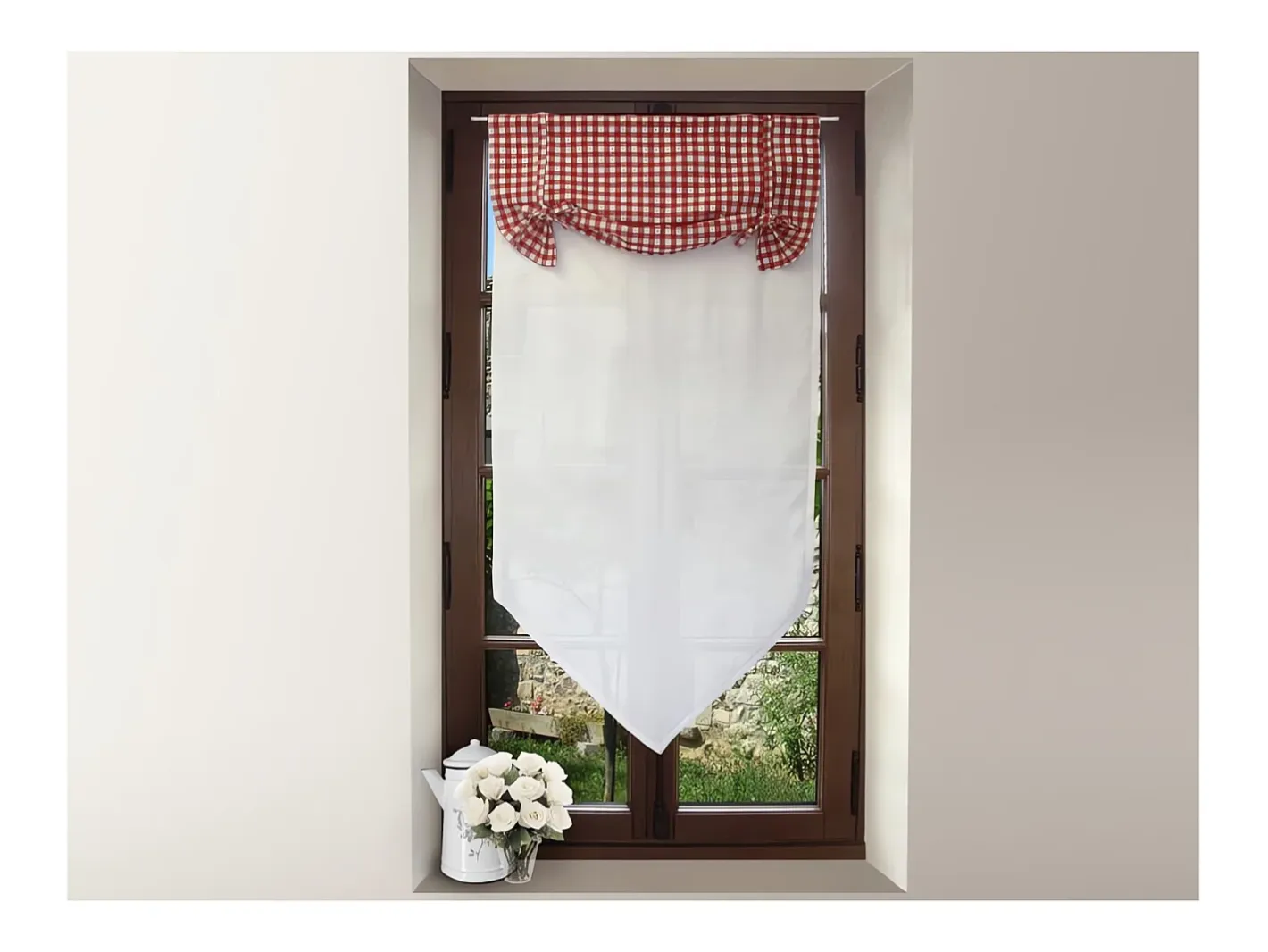 Soleil d'ocre Ropa De Casa-Visillo para ventana de algodón 60x120 cm VICHY Rojo