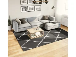 Garden Furniture Vito Alfombra de pelo largo moderna PAMPLONA y crema 200x280cm Negro New