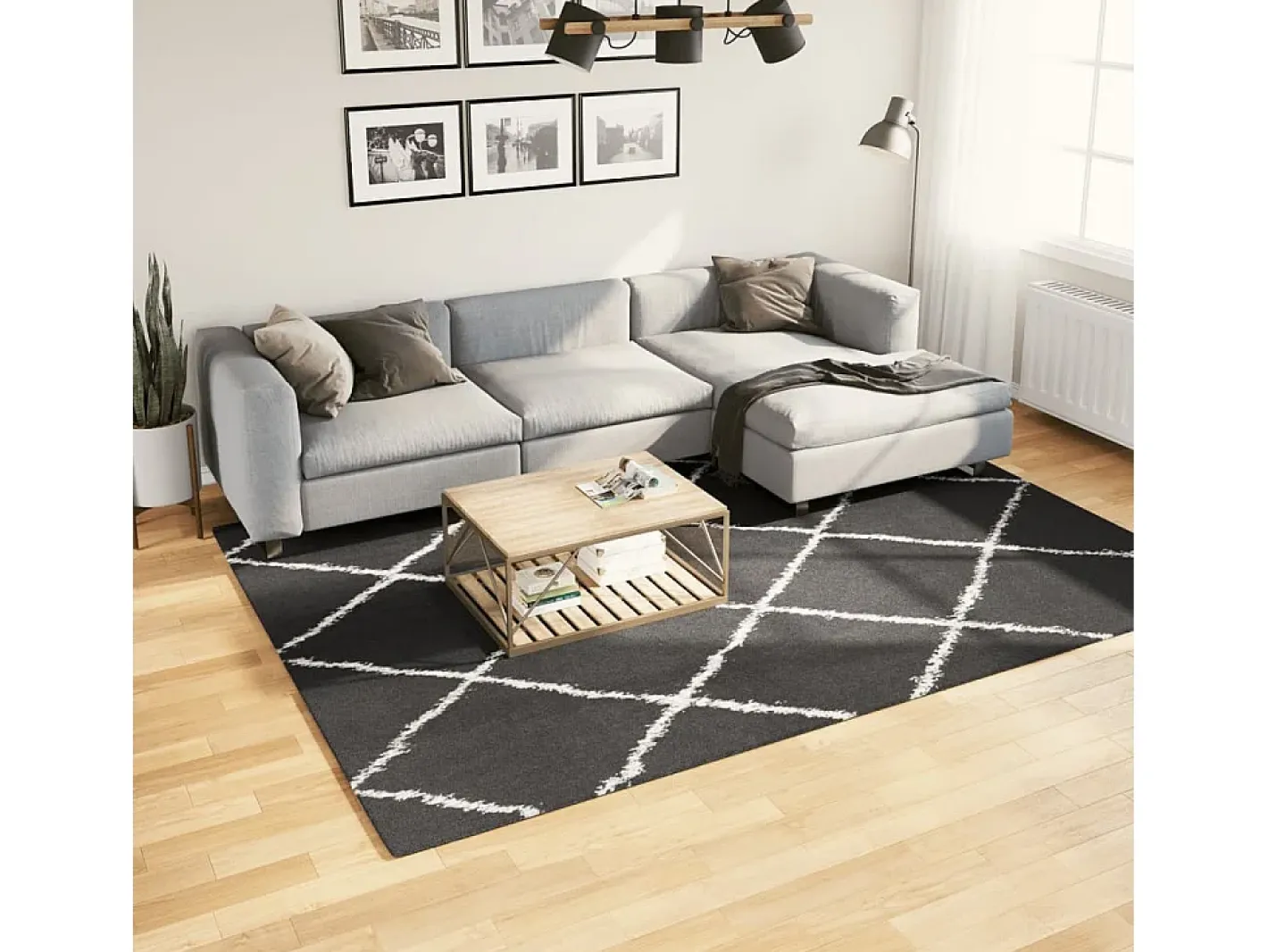 Garden Furniture Vito Alfombra de pelo largo moderna PAMPLONA y crema 200x280cm Negro New
