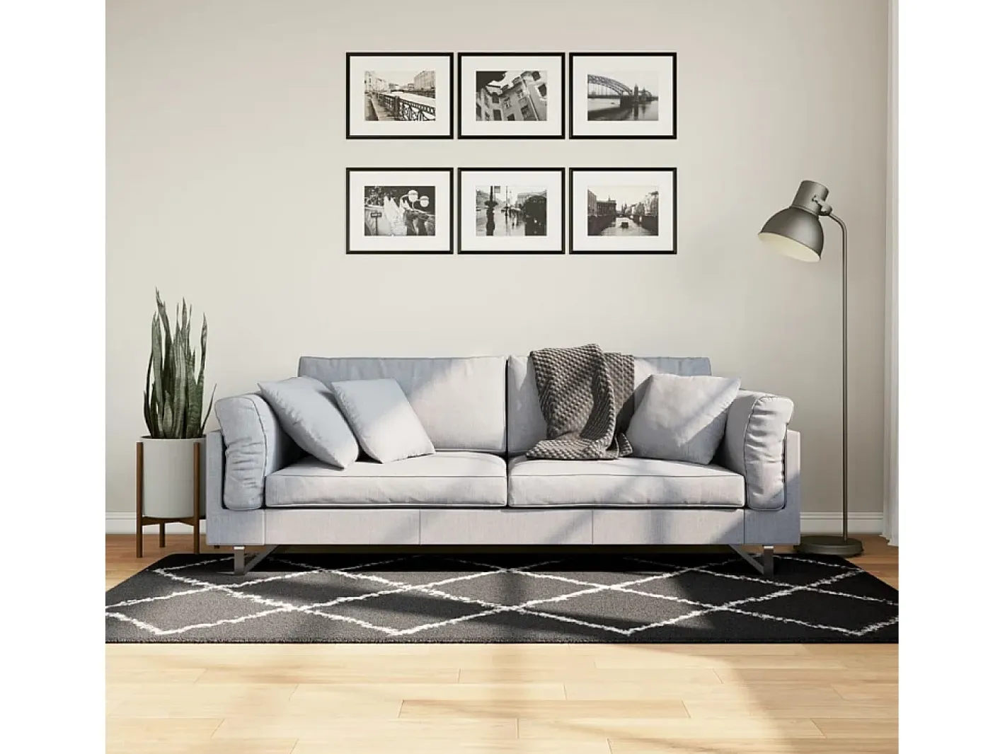 Garden Furniture Vito Alfombra de pelo largo moderna PAMPLONA y crema 100x200cm Negro Sale