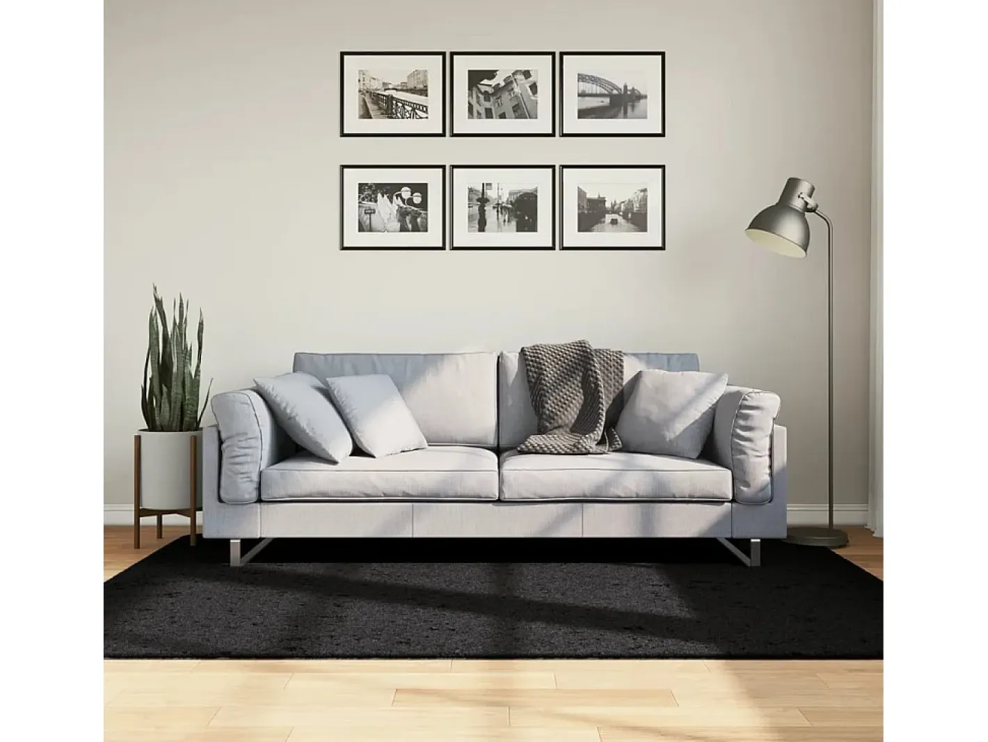 Outlet Garden Furniture Vito Alfombra peluda de pelo largo moderna PAMPLONA negra 140x200 cm Negro
