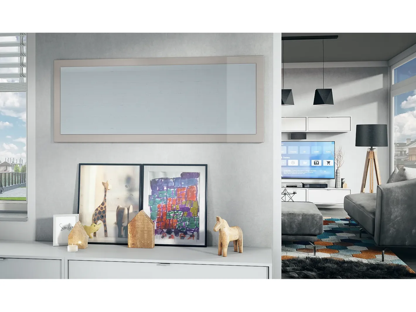 Espejo De Pared|Espejo-Vladon Espejo Lima, Espejo de pared con Marco moderno, Blanco de alto brillo (139 x 55 cm) Caqui