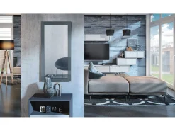 Espejo De Pared|Espejo-Vladon Espejo Lima, Espejo de pared con Marco moderno, Blanco de alto brillo (89 x 45 cm) Gris