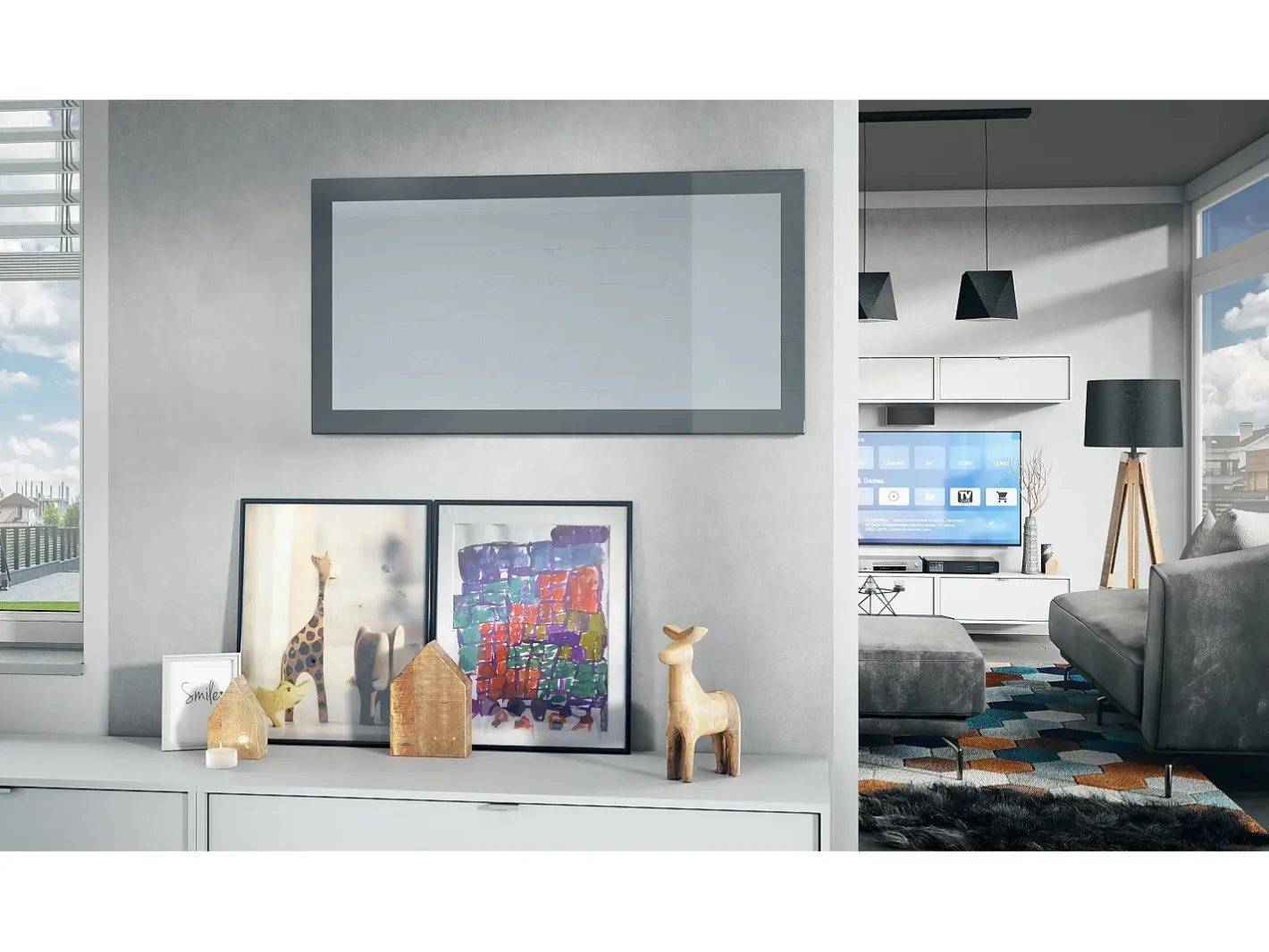 New Vladon Espejo Lima, Espejo de pared con Marco moderno, Blanco de alto brillo (110 x 52 cm) Gris
