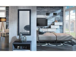 Espejo De Pared|Espejo-Vladon Espejo Lima, Espejo de pared con Marco moderno, Blanco de alto brillo (89 x 45 cm) Negro