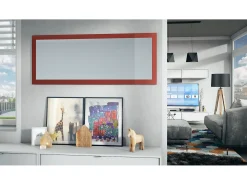 Vladon Espejo Lima, Espejo de pared con Marco moderno, Blanco de alto brillo (139 x 55 cm) Granate New