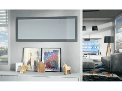 Sale Vladon Espejo Lima, Espejo de pared con Marco moderno, Blanco de alto brillo (139 x 55 cm) Gris