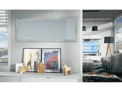 Outlet Vladon Espejo Lima, Espejo de pared con Marco moderno, Blanco de alto brillo (139 x 55 cm) Color natural oscuro