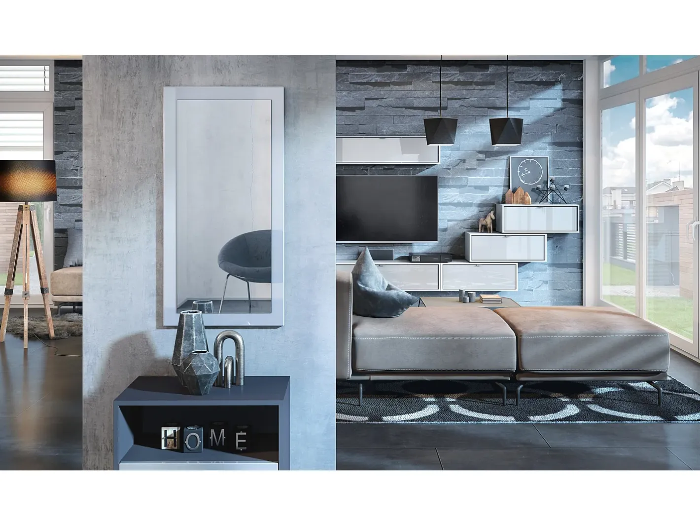 Vladon Espejo Lima, Espejo de pared con Marco moderno, de alto brillo (89 x 45 cm) Blanco Online