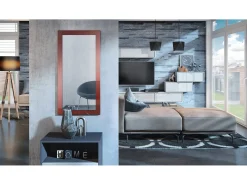 Vladon Espejo Lima, Espejo de pared con Marco moderno, Blanco de alto brillo (89 x 45 cm) Granate