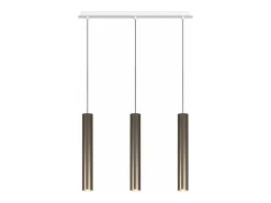 Lámpara Suspendida-Xena Sospensione 3 Luci Rettangolare Bronzo Con Cavo Cm.250 E Rosone Bianco Bronce
