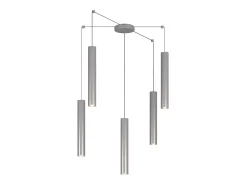 Lámpara Suspendida-Xena Sospensione 5 Luci Spostabile Alluminio Con Cavo Cm.250 Gris
