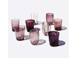 Vaso-Zafferano Melting Pot Juego de 6 Vasos Monocolor - Amatista - Vidrio Soplado a Mano, 32 cl - Vasos Artesanales para Agua y Cócteles Violeta