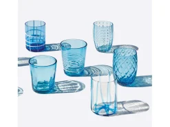 Zafferano Melting Pot Juego de 6 Vasos Monocolor - Aguamarina - Vidrio Soplado a Mano, 32 cl - Vasos Artesanos para Agua y Cócteles Azul Hot