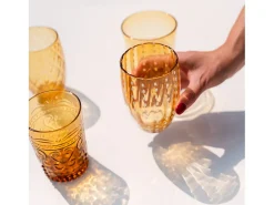 Sale Zafferano Perle Amber Glass - Vidrio de color soplado a boca, 32 cl, hecho a mano - Juego de 2 vasos hechos a mano para agua o cócteles Amarillo