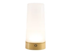 Zafferano Soffio - Lámpara de mesa LED recargable IP65, regulador táctil, inalámbrica, 10 h de autonomía - Oro mate y vidrio soplado arenado Transparente Discount
