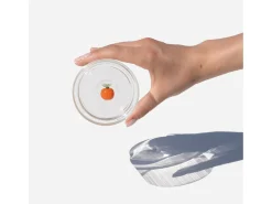 Online Zafferano Teca Frutta - Juego de 6 Vasos de Vidrio Borosilicato con Naranja - Vaso de 35 cl Doble Fondo Decorado a Mano, Fácilmente Lavable Transparente