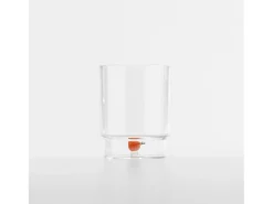 Online Zafferano Teca Frutta - Juego de 6 Vasos de Vidrio Borosilicato con Naranja - Vaso de 35 cl Doble Fondo Decorado a Mano, Fácilmente Lavable Transparente