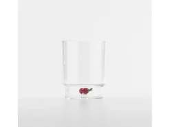 Zafferano Teca Frutta - Juego de 6 Vasos de Vidrio Borosilicato con Cerezas - Vaso de 35 cl con Doble Fondo Decorado a Mano, Fácilmente Lavable Transparente Online