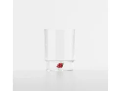 Zafferano Teca Frutta - Juego de 6 Vasos de Vidrio Borosilicato con Fresa - Vaso de 35 cl Doble Fondo Decorado a Mano, Fácilmente Lavable Transparente Hot