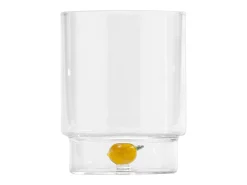 Vaso-Zafferano Teca Frutta Mix - Juego de 6 Vasos de Vidrio Borosilicato con Fruta - Vaso de 35 cl con Doble Fondo Decorado a Mano, Fácilmente Lavable Transparente