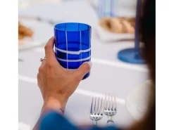 Vaso-Zafferano Twiddle - Juego de 6 vasos de vidrio soplado azul, 35 cl - Vasos artesanales con decoración blanca, aptos para lavavajillas Transparente