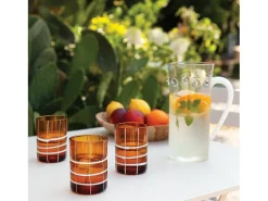 Sale Zafferano Twiddle - Juego de 6 vasos de vidrio soplado ámbar de 35 cl - Vasos artesanales con decoración blanca, aptos para lavavajillas Transparente