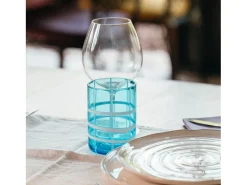 Vaso-Zafferano Twiddle - Juego de 6 copas de aguamarina de vidrio soplado, 35 cl - Vasos artesanales con decoración blanca, aptos para lavavajillas Transparente