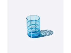 Vaso-Zafferano Twiddle - Juego de 6 copas de aguamarina de vidrio soplado, 35 cl - Vasos artesanales con decoración blanca, aptos para lavavajillas Transparente