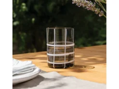 Best Zafferano Twiddle - Juego de 6 vasos de vidrio soplado gris, 35 cl - Vasos artesanales con decoración blanca, aptos para lavavajillas Transparente