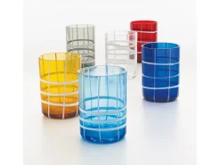 Best Zafferano Twiddle - Juego de 6 vasos de vidrio soplado gris, 35 cl - Vasos artesanales con decoración blanca, aptos para lavavajillas Transparente